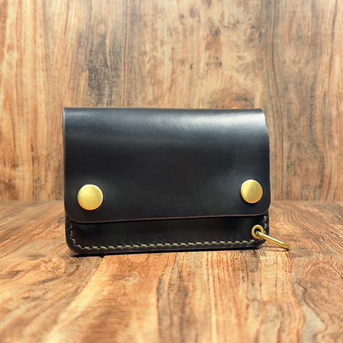 【ブラック茶芯】手縫いショートトラッカーウォレット（クロムエクセル使用） ブラック茶芯】手縫いショートトラッカーウォレット（クロム