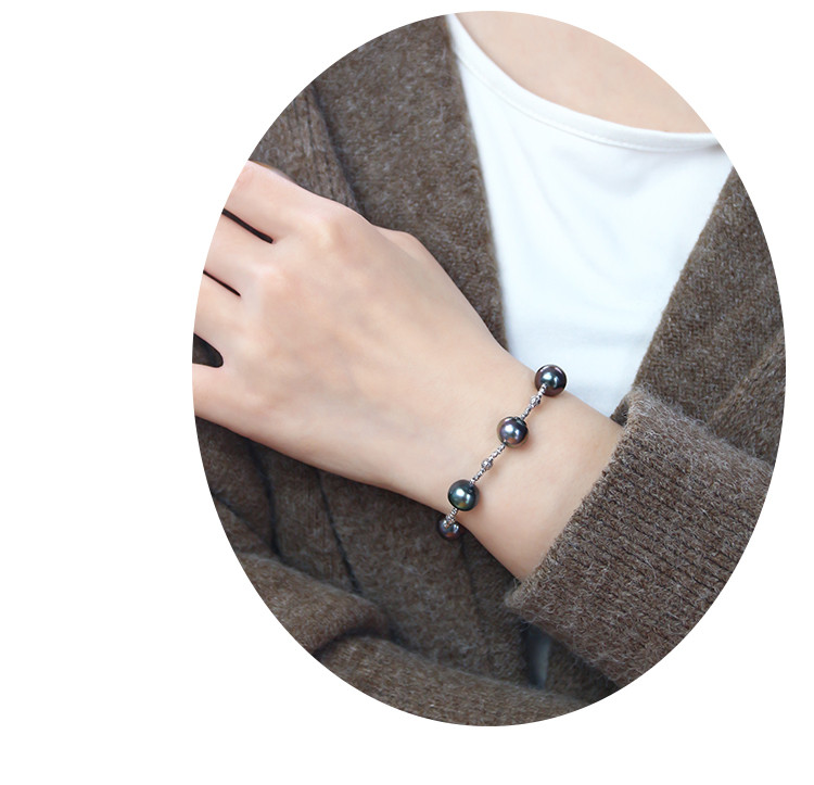[ヘイズジュエリー] 9-11mm タヒチ黒蝶真珠バロックブレスレット 18Kゴールド 星空デザイン 天然海水真珠 調節可能なテ