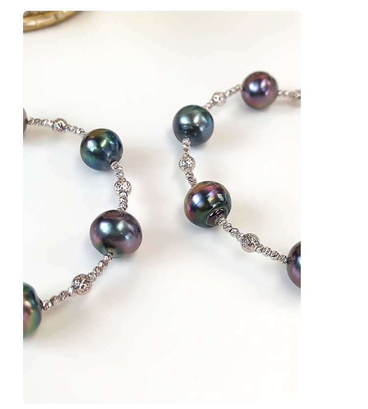 [ヘイズジュエリー] 9-11mm タヒチ黒蝶真珠バロックブレスレット 18Kゴールド 星空デザイン 天然海水真珠 調節可能なテ