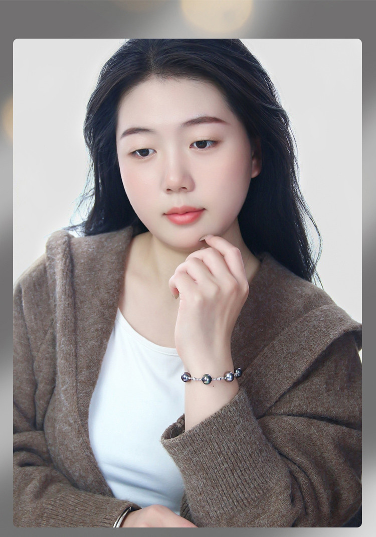 [ヘイズジュエリー] 9-11mm タヒチ黒蝶真珠バロックブレスレット 18Kゴールド 星空デザイン 天然海水真珠 調節可能なテ