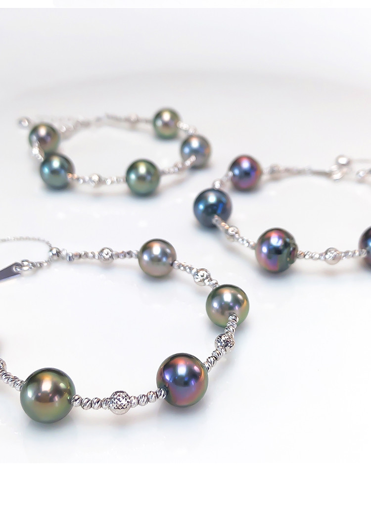 [ヘイズジュエリー] 9-11mm タヒチ黒蝶真珠バロックブレスレット 18Kゴールド 星空デザイン 天然海水真珠 調節可能なテ