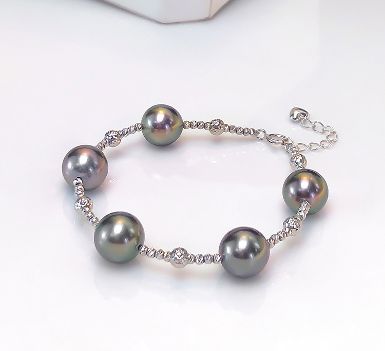 [ヘイズジュエリー] 9-11mm タヒチ黒蝶真珠バロックブレスレット 18Kゴールド 星空デザイン 天然海水真珠 調節可能なテ