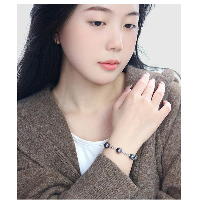 [ヘイズジュエリー] 9-11mm タヒチ黒蝶真珠バロックブレスレット 18Kゴールド 星空デザイン 天然海水真珠 調節可能なテ