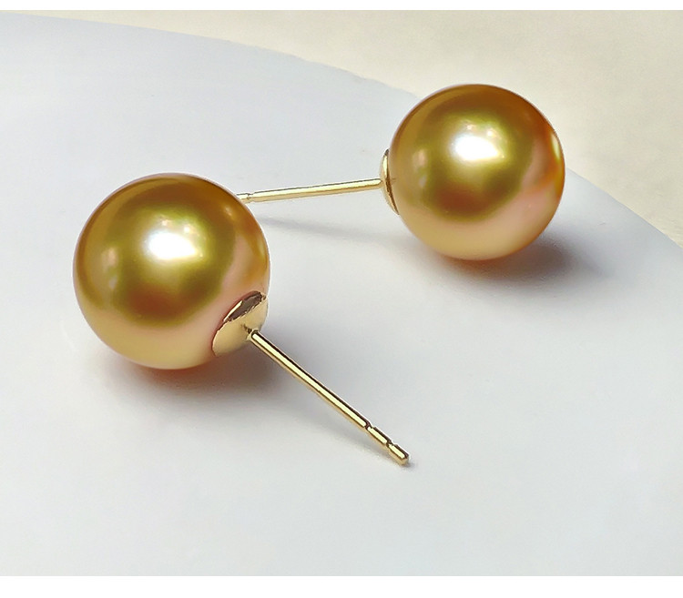 [ヘイズジュエリー] リッチゴールド 南洋ゴールドパールイヤリング 10-14mm 天然海水真珠 18Kゴールド ベーシックイヤ
