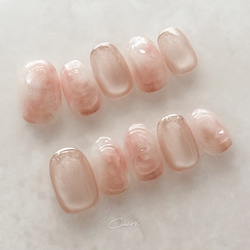 ピンクニュアンス × マグネット ネイルチップ | シンプル 透明感 上品