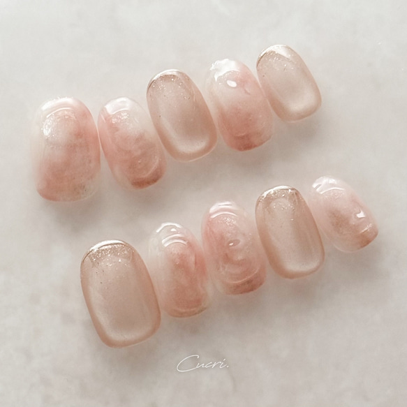 ピンクニュアンス × マグネット ネイルチップ | シンプル 透明感 上品