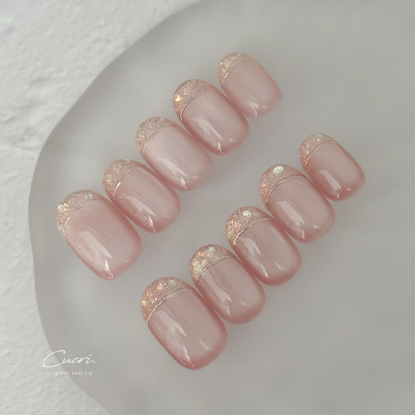 オーロラホロフレンチ×ピンクマグネットネイル No.031 ネイルチップ