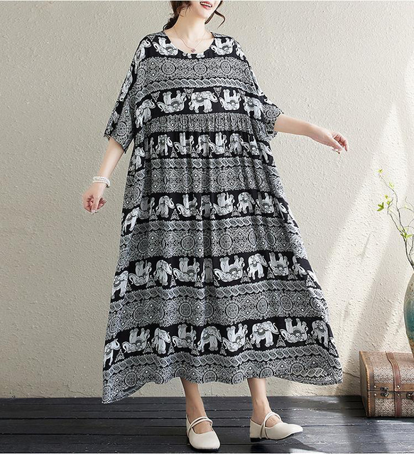 大きいサイズ レディース ロング ワンピース 春夏 秋 新品 半袖
