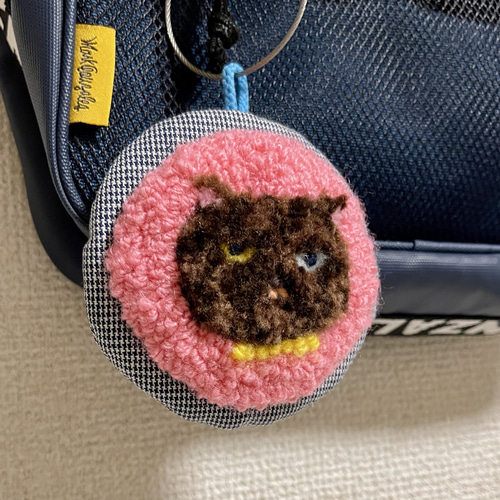 バッグチャーム ミニポーチ パンチニードル サビ猫 さびねこ 猫 ポーチ