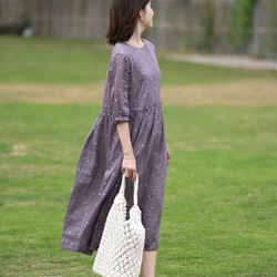 キュートな刺繡ドット　リラックスのワンピース　ポケット付き　裏地付き【春夏秋】グレイッシュラベンダー 9枚目の画像