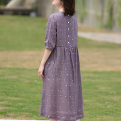 キュートな刺繡ドット　リラックスのワンピース　ポケット付き　裏地付き【春夏秋】グレイッシュラベンダー 3枚目の画像