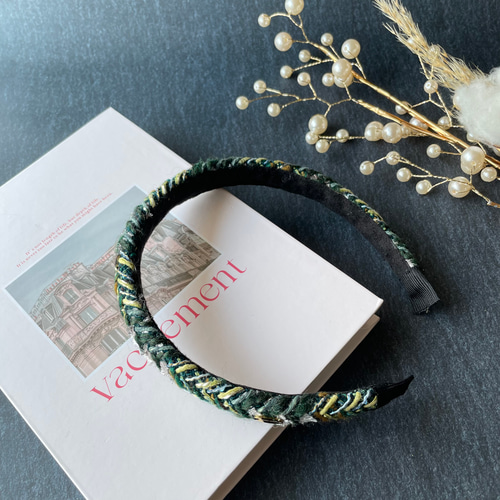 細身カチューシャ リントンツイード グリーンチェック ギフトにも