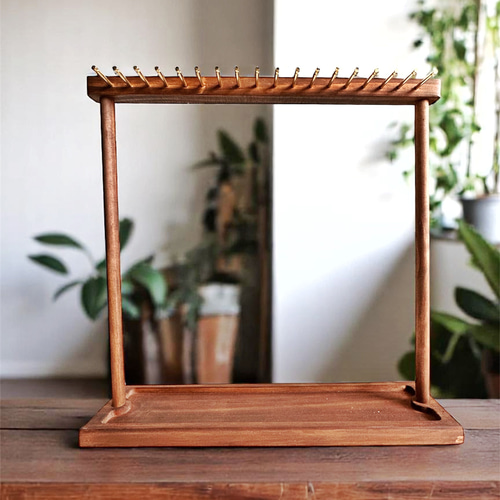 18フック トレイ付きネックレススタンド 木製ネックレスディスプレイ