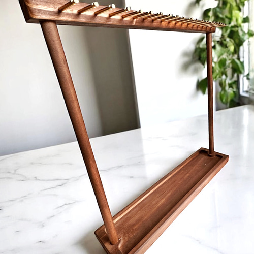 18フック トレイ付きネックレススタンド 木製ネックレスディスプレイ