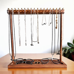 18フック トレイ付きネックレススタンド 木製ネックレスディスプレイ