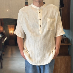 ダブルガーゼ トップス 半袖 無地 男女兼用 ユニセックス プルオーバー コットン 部屋着　メンズ レディース 1枚目の画像