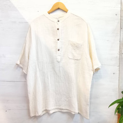 ダブルガーゼ トップス 半袖 無地 男女兼用 ユニセックス プルオーバー コットン 部屋着　メンズ レディース 7枚目の画像