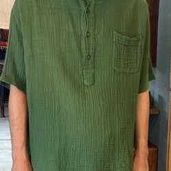 ダブルガーゼ トップス 半袖 無地 男女兼用 ユニセックス プルオーバー コットン 部屋着　メンズ レディース 2枚目の画像