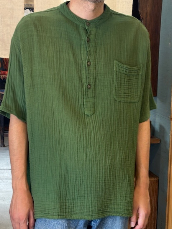 ダブルガーゼ トップス 半袖 無地 男女兼用 ユニセックス プルオーバー コットン 部屋着　メンズ レディース 2枚目の画像