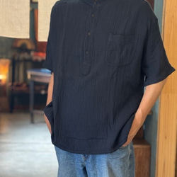 ダブルガーゼ トップス 半袖 無地 男女兼用 ユニセックス プルオーバー コットン 部屋着　メンズ レディース 4枚目の画像