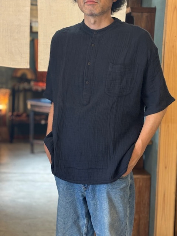 ダブルガーゼ トップス 半袖 無地 男女兼用 ユニセックス プルオーバー コットン 部屋着　メンズ レディース 4枚目の画像