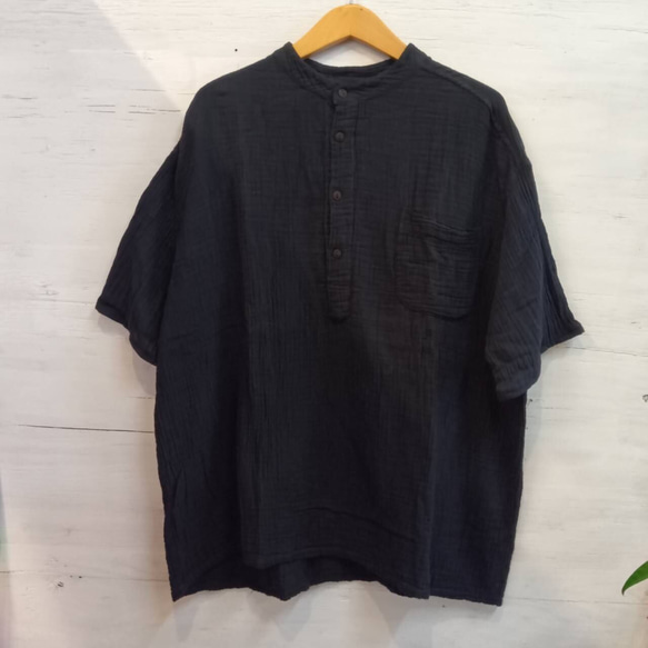 ダブルガーゼ トップス 半袖 無地 男女兼用 ユニセックス プルオーバー コットン 部屋着　メンズ レディース 8枚目の画像