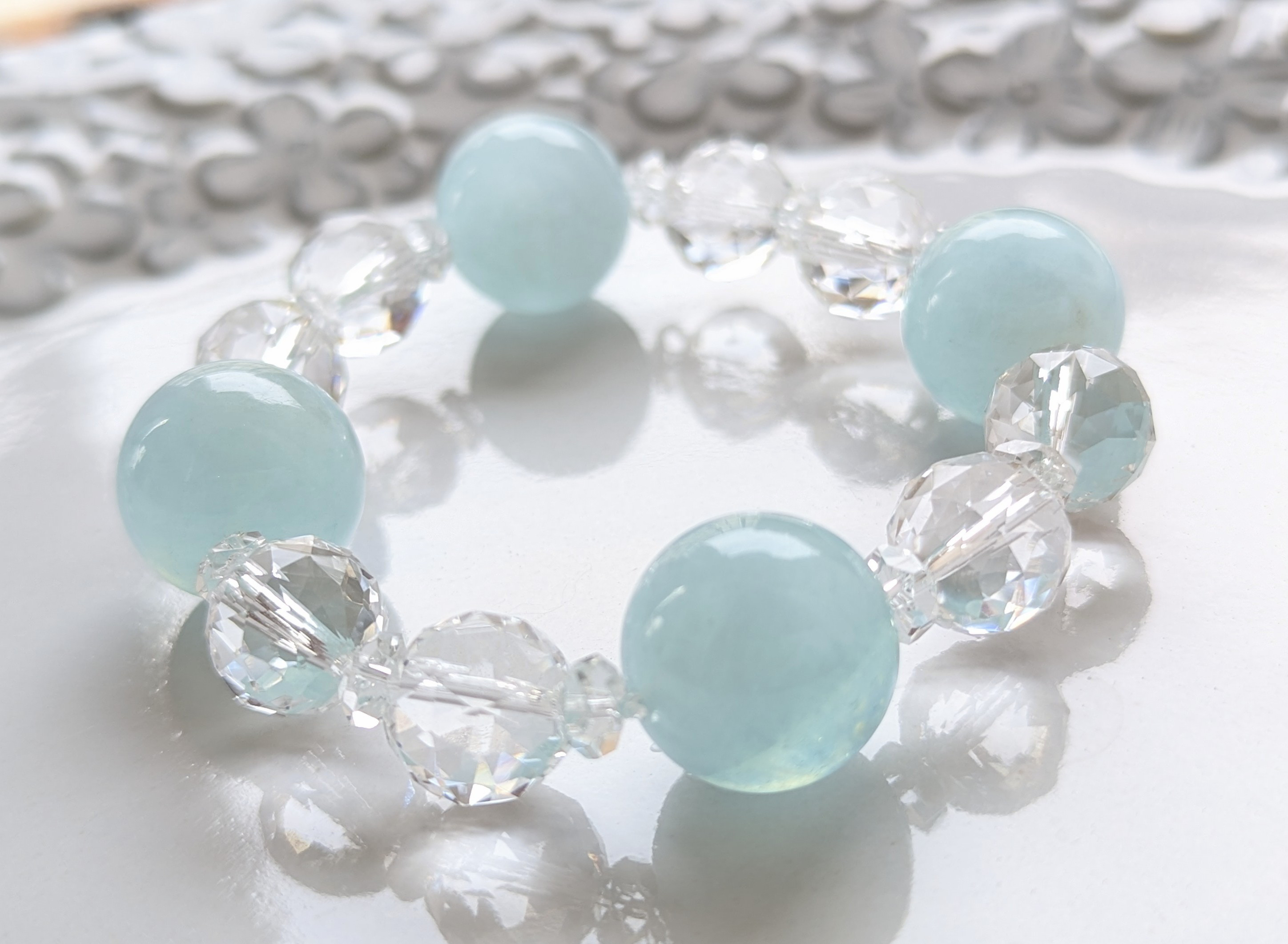 ✨穏やかで靭やかな思考と感情のクリアリングに✨キャッツアイアクアマリン&クリアクォーツのブレスレット✨