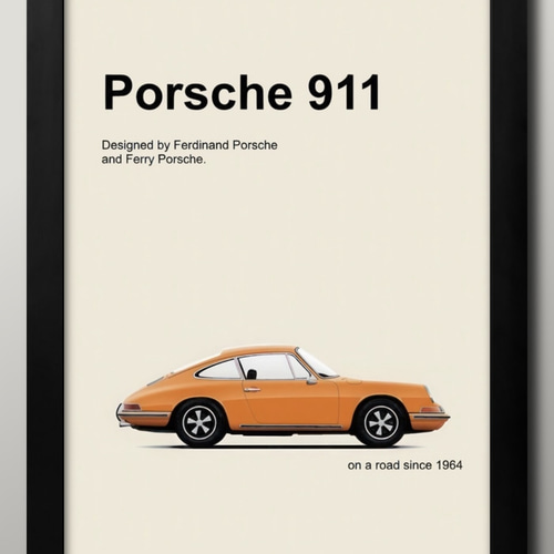 15883□ポスター アート 『ポルシェ 911』北欧 A3 イラスト 絵画 お家