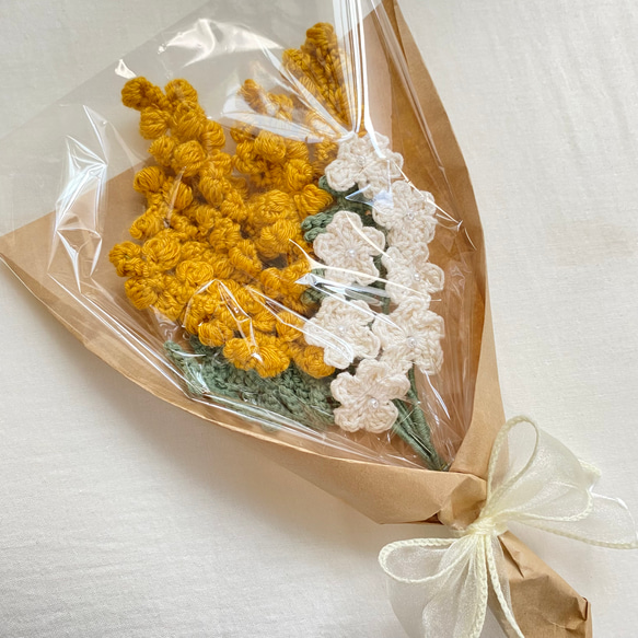 ミモザ 小花 花束 編み物 枯れない花 お祝い プレゼント ブーケ ブーケ