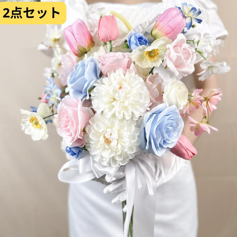 【2点セット】★ピンク＆ブルーの夢かわブーケ♪ふんわり髪飾り追加OK♪