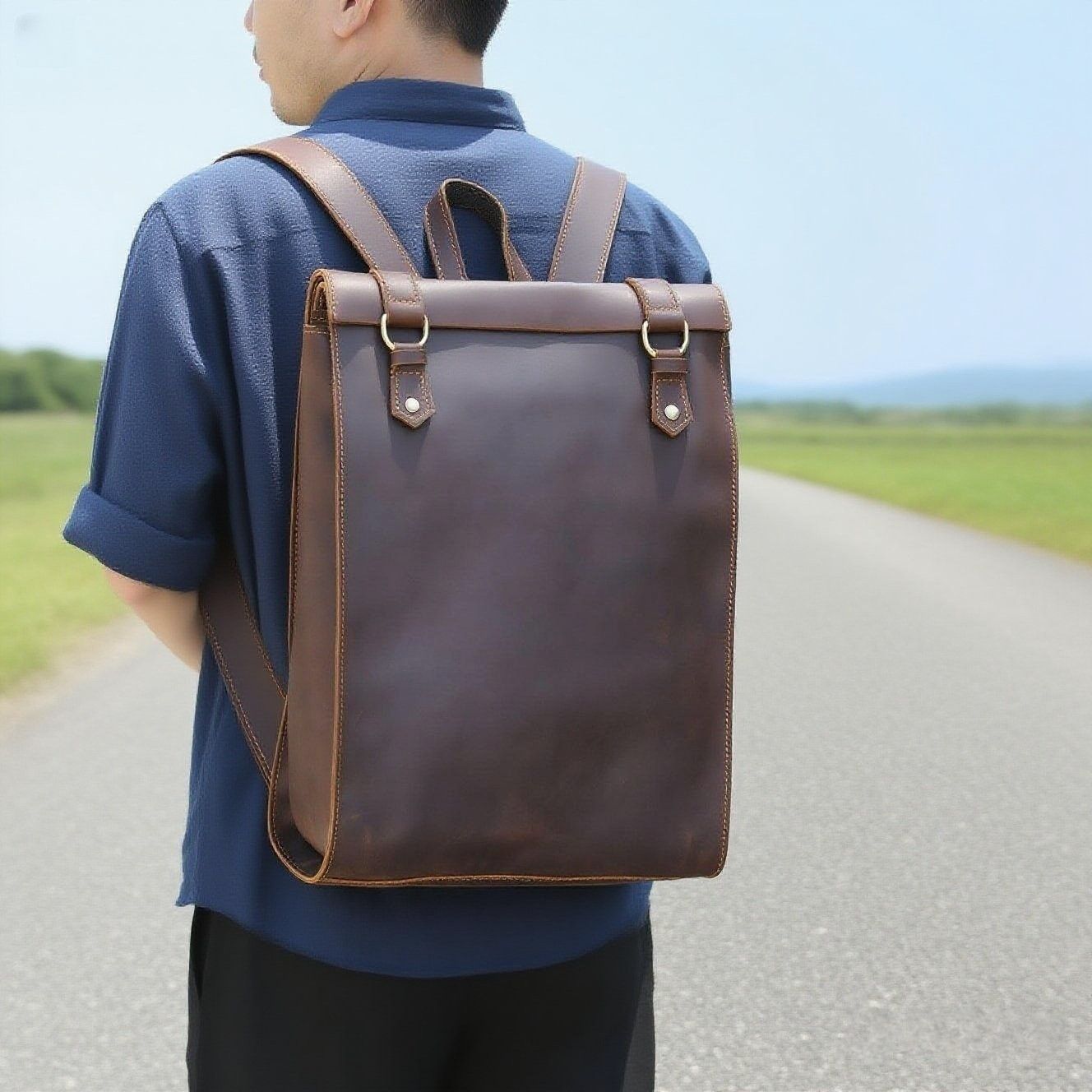 新作！|ミニマル｜ヴィンテージ｜厚手牛革リュック｜通勤・旅行に適した｜15.6 インチ PC 対応