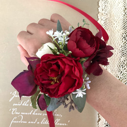 セミオーダーOK＊ダークレッドローズとダリアのナチュラルクラッチ