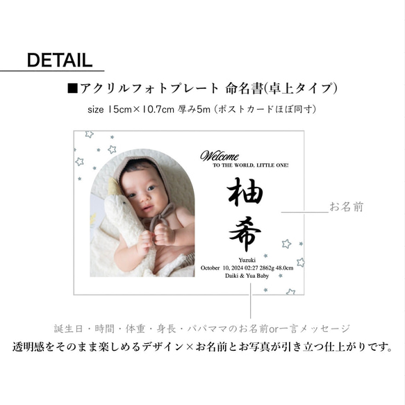 リニューアル11/9まで500円off｜写真入り命名書｜アクリルフォトプレート｜フォトパネル｜卓上｜内祝｜簡易ラッピング 14枚目の画像