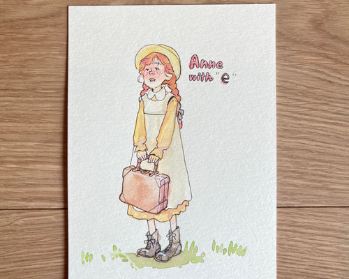 赤毛のアン風/オリジナルポストカード/手書き一点もの イラスト alex