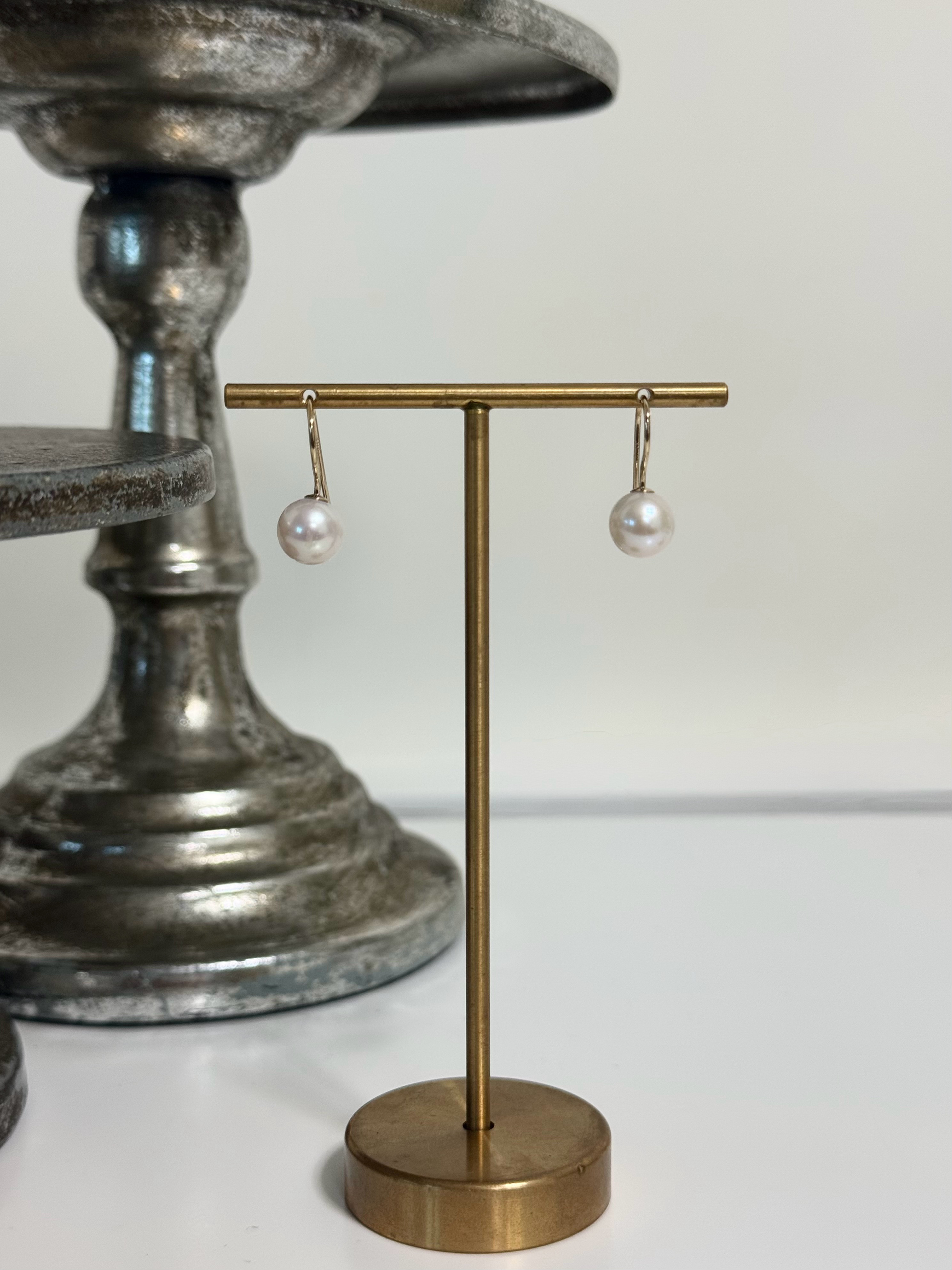 淡水パールの一粒ピアス　ラウンドパール8mm/14kgf