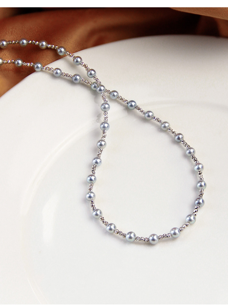 [ヘイズジュエリー] スターシリーズ 4-4.5mm 日本製アコヤ本麻真珠 鎖骨チェーン シルバーグレー ブルー 天然海真珠ネッ