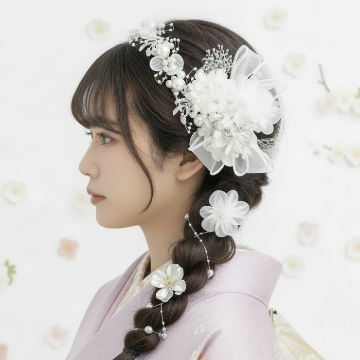 A115 パールカチューシャ　髪飾り　成人式　卒業式　袴　振袖　結婚式　ドライフラワー