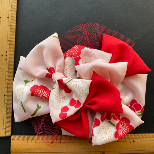 赤 ピンク ヘアアクセサリー リボン髪飾り 七五三 和柄リボン m9