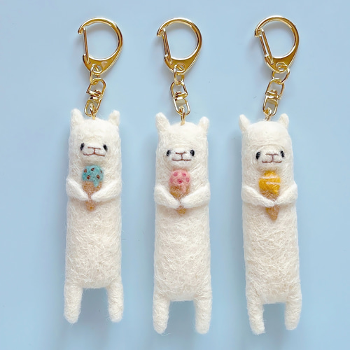 暑い夏はアイス♪ アルパカの毛で作った アルパカキーホルダー（チョコ