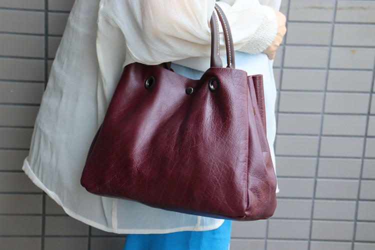 トートバッグ エンジ色 軽量 柔らか ハンドメイド 726