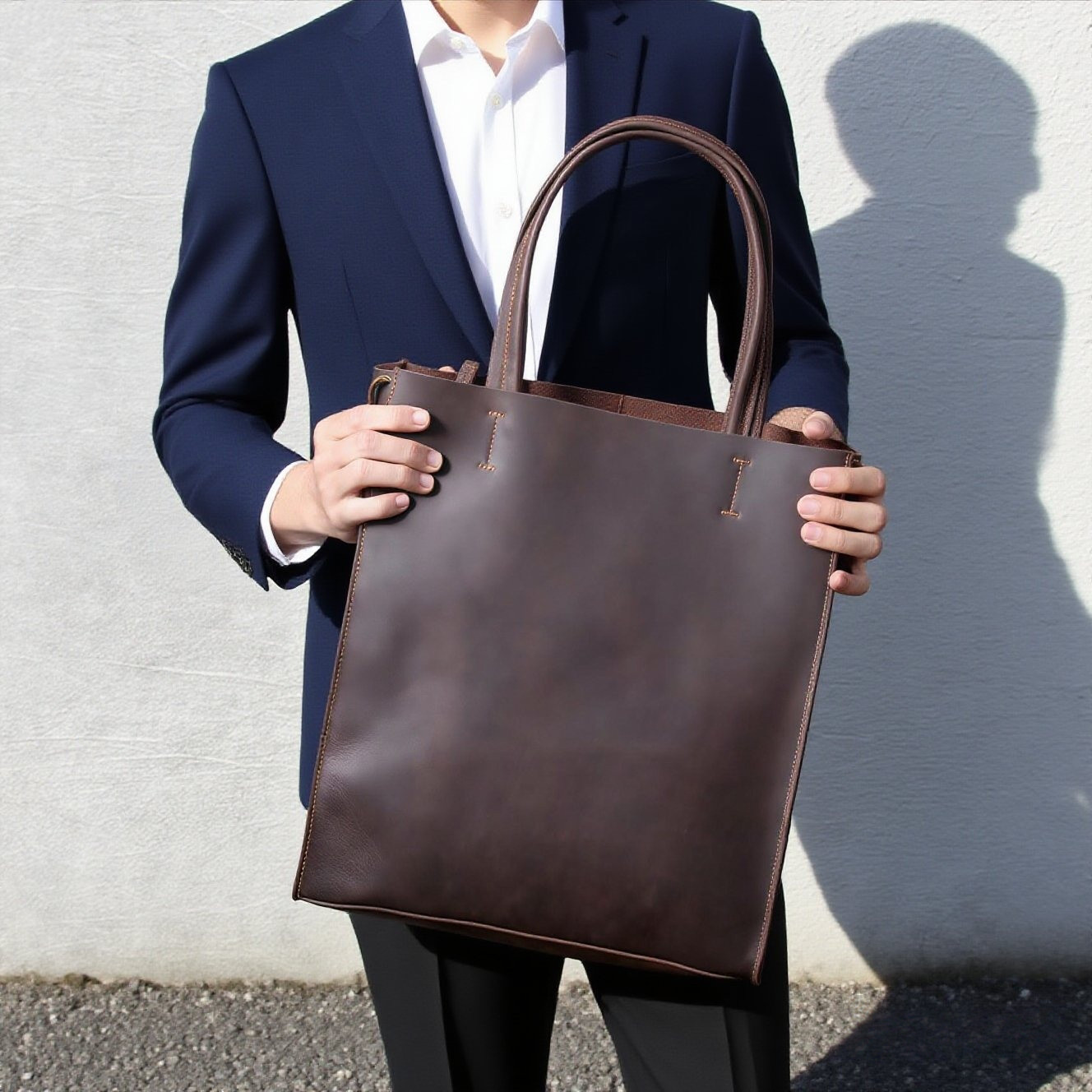 シンプルで滑らかなデザイン｜厚手牛革トートバッグ｜手提げ・斜めがけ兼用｜14インチ PC 対応｜通勤・旅行に適した