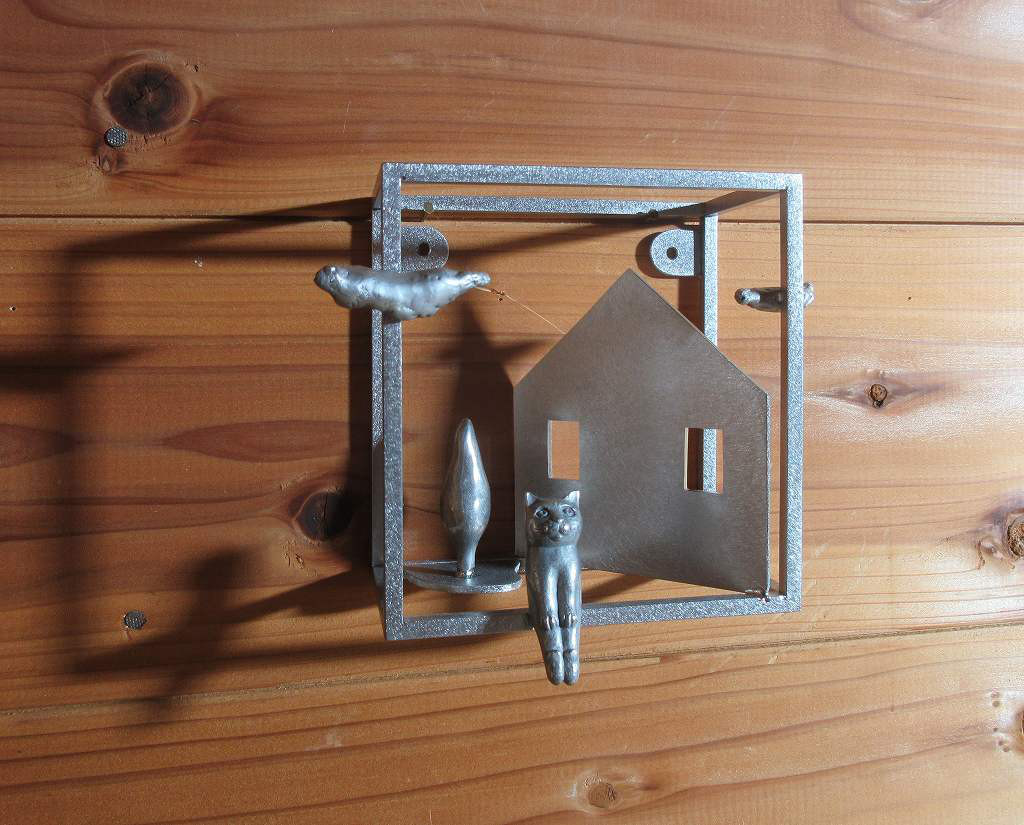 壁掛けオブジェ「ネコと家Ⅰ」