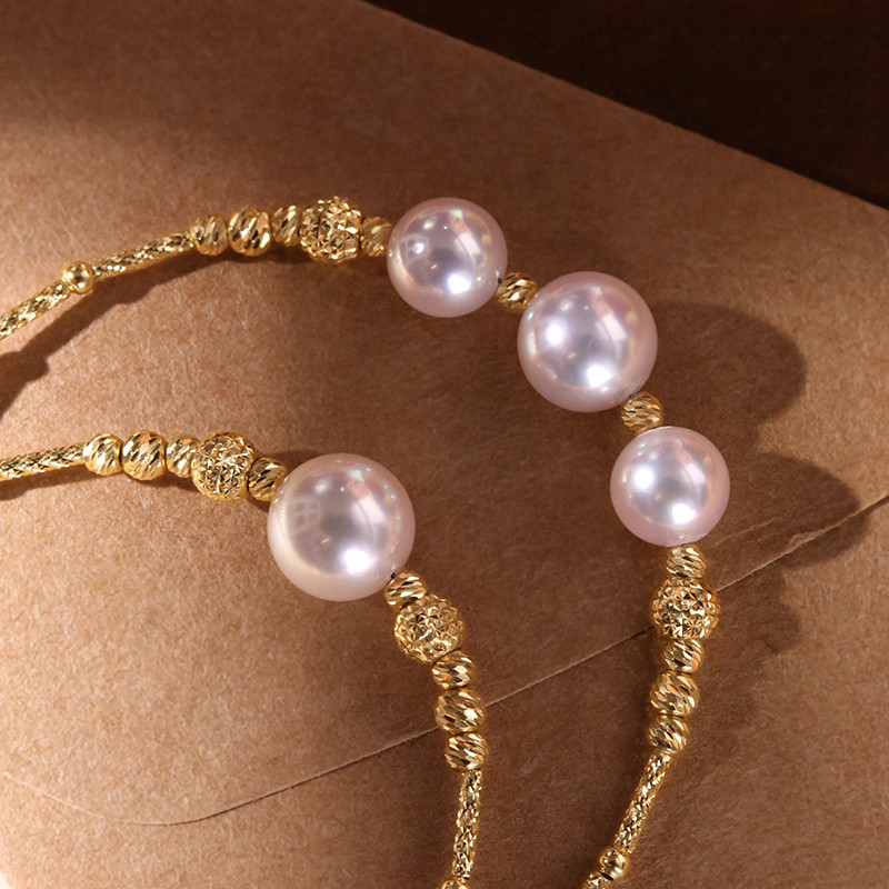 [ヘイズジュエリー] オーロラ女神グレード6-8mm日本製アコヤ真珠ブレスレット 18Kゴールド 天然海水真珠ブレスレット ユニ