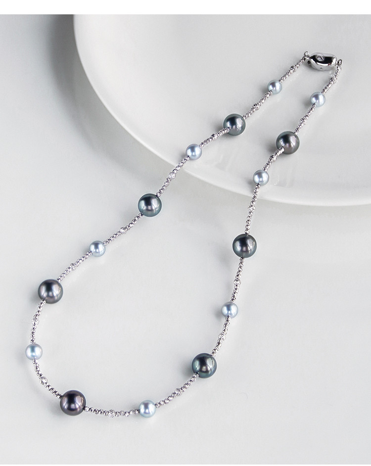 [ヘイズジュエリー] シルバーマウンテンスプリングシリーズ 6-10mm タヒチアンブラックパール×日本製アコヤ本麻ミックスパー