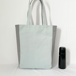 【縦長XLサイズ】水色　グレー　倉敷帆布使用　バッグ　akaneko  肩掛けトートバッグ　大きめバッグ 4枚目の画像