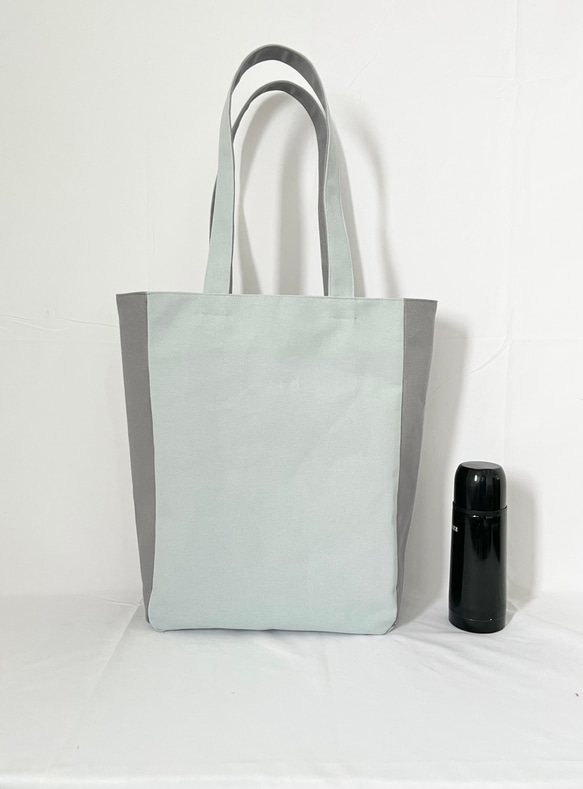 【縦長XLサイズ】水色　グレー　倉敷帆布使用　バッグ　akaneko  肩掛けトートバッグ　大きめバッグ 4枚目の画像
