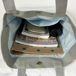 【縦長XLサイズ】水色　グレー　倉敷帆布使用　バッグ　akaneko  肩掛けトートバッグ　大きめバッグ 10枚目の画像