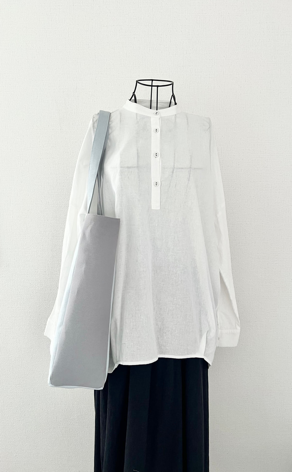 【縦長XLサイズ】水色　グレー　倉敷帆布使用　バッグ　akaneko  肩掛けトートバッグ　大きめバッグ 2枚目の画像