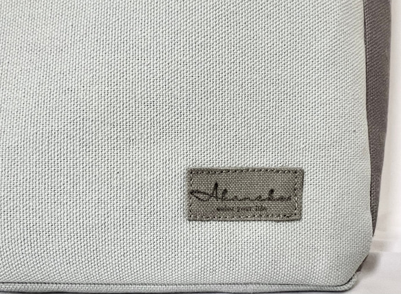 【縦長XLサイズ】水色　グレー　倉敷帆布使用　バッグ　akaneko  肩掛けトートバッグ　大きめバッグ 9枚目の画像