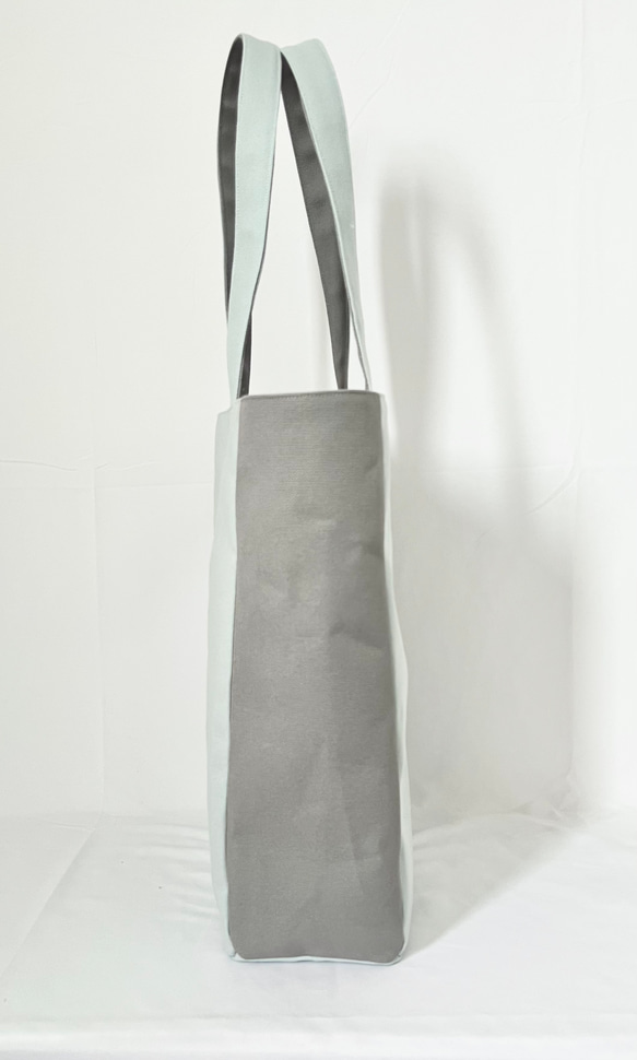 【縦長XLサイズ】水色　グレー　倉敷帆布使用　バッグ　akaneko  肩掛けトートバッグ　大きめバッグ 8枚目の画像